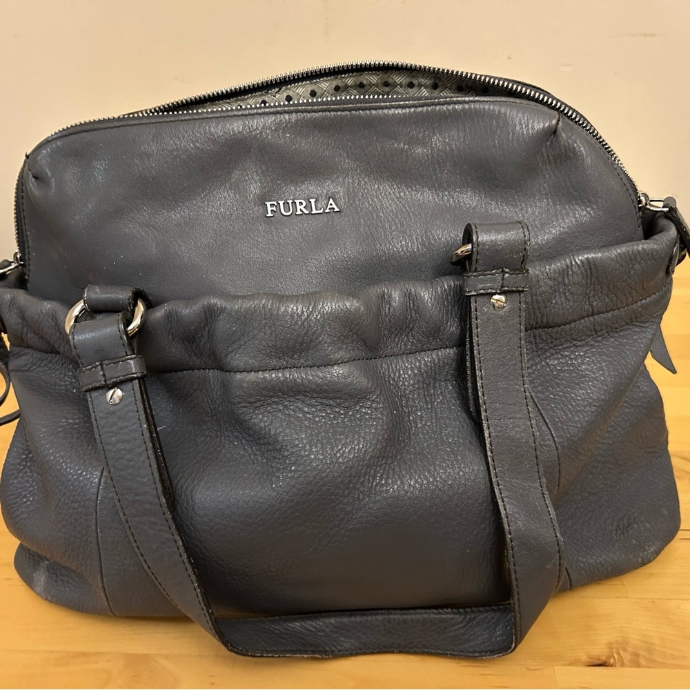 Furla Gray Leather Satchel Bag